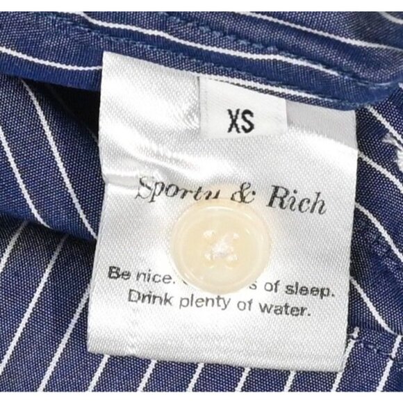 Sporty & Rich Connecticut Logo-Print Striped Shirt in Navy Blue Optical White - Picture 5 of 6